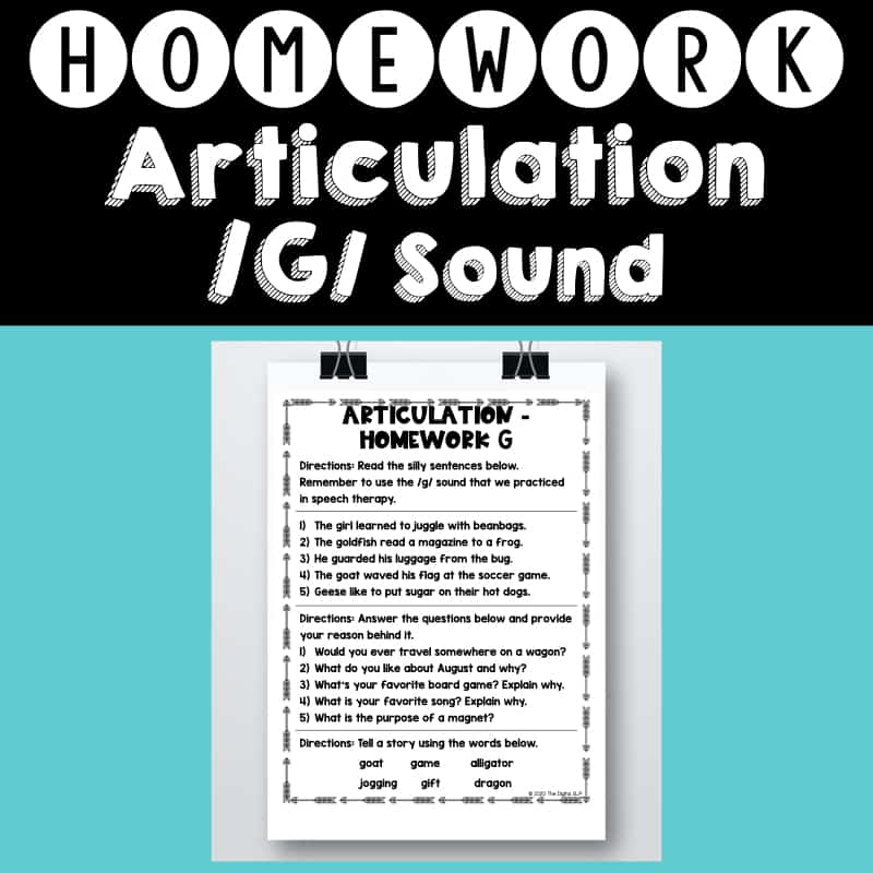 Articulation /G/ Sound Homework Helper Cover Image