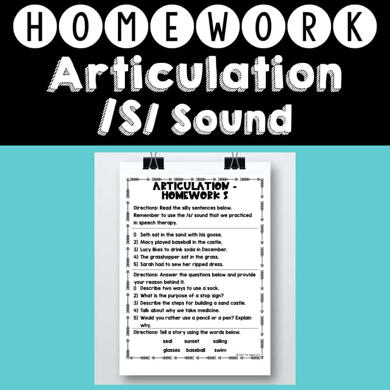 Articulation /S/ Sound Homework Helper Cover Image