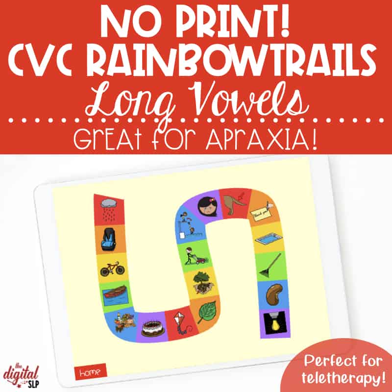 CVC Rainbow Trail Game Long Vowels thedigitalslp.com